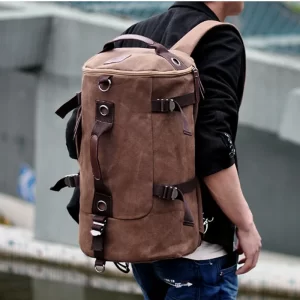 Fashion Men Backpack Hiking Rucksack Canvas Travel Backpack Bag male Bagpack School bag tote bag Multi-function Brown Black